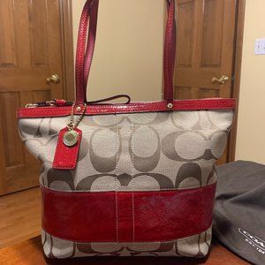 Signature Coach Print Handbag with Red Accents